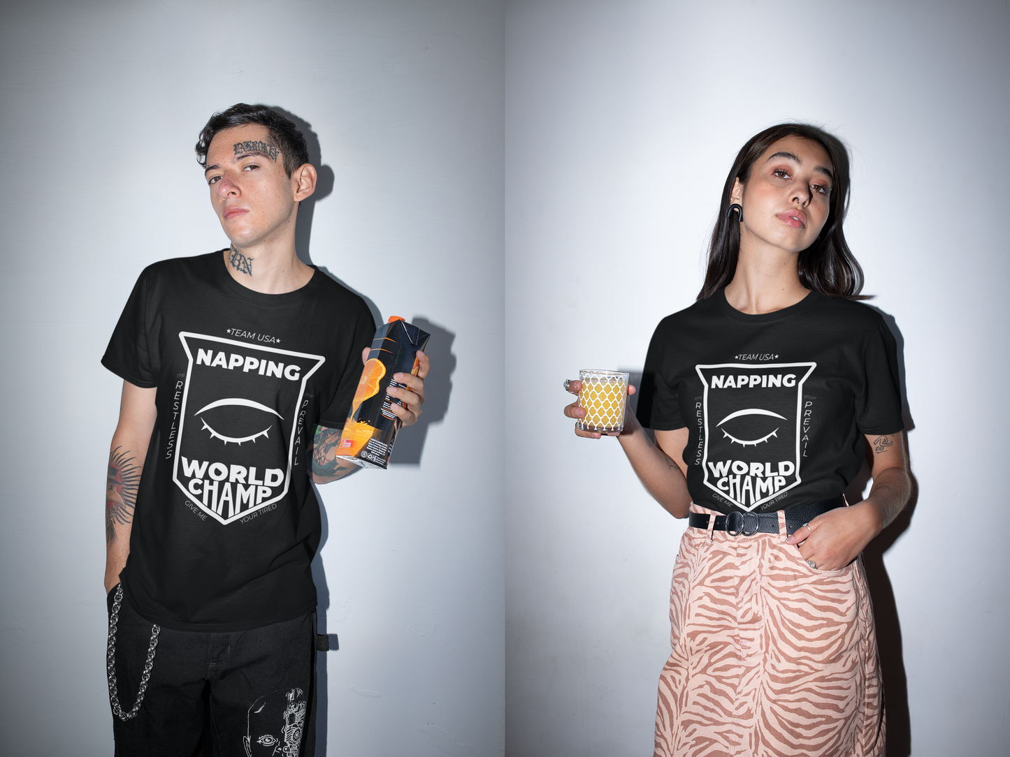 NAPPING WORLD CHAMP Graphic Tee Shirt Black