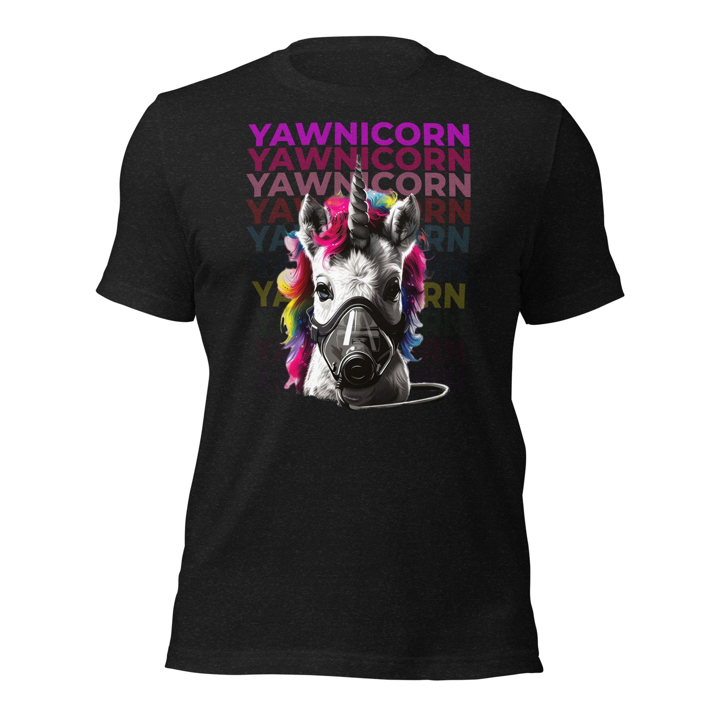 Yawnicorn, CPAP wearing Yawning Unicorn, CPAP, Animals, Sleep Apnea, Graphic Tee Shirt, Black