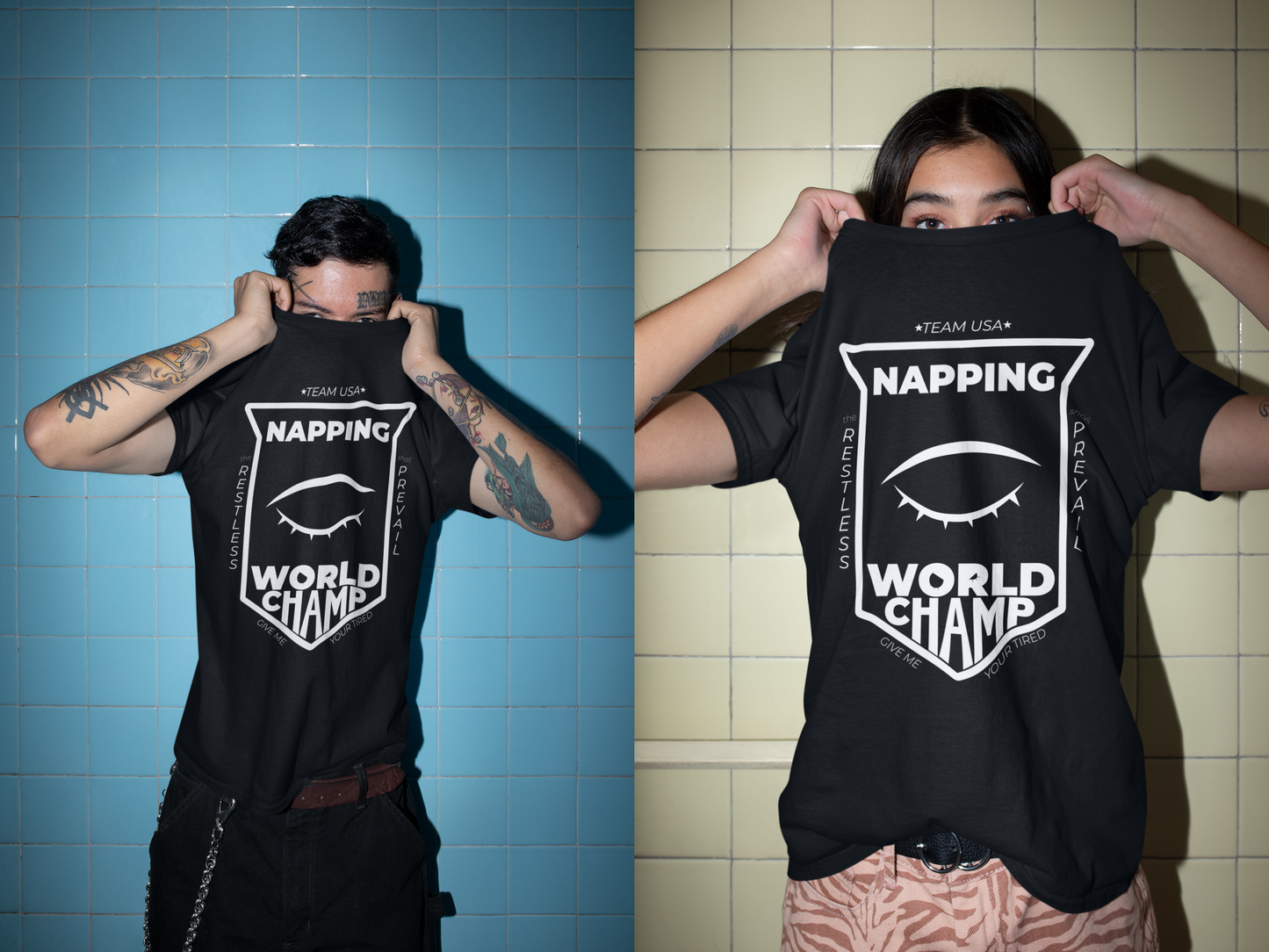 NAPPING WORLD CHAMP Graphic Tee Shirt Black