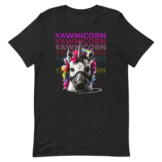 Yawnicorn, CPAP wearing Yawning Unicorn, CPAP, Animals, Sleep Apnea, Graphic Tee Shirt, Black