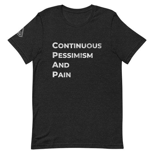 CONTINUOUS PESSIMISM AND PAIN, Graphic Tee Shirt, Black